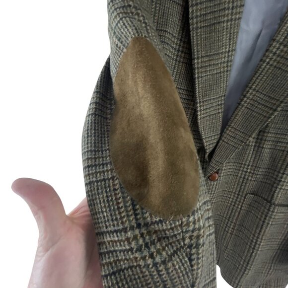 Lands End Men's Wool Blazer W/ Elbow Patches 42R Plaid Tailored Fit  Academia - Picture 10 of 12